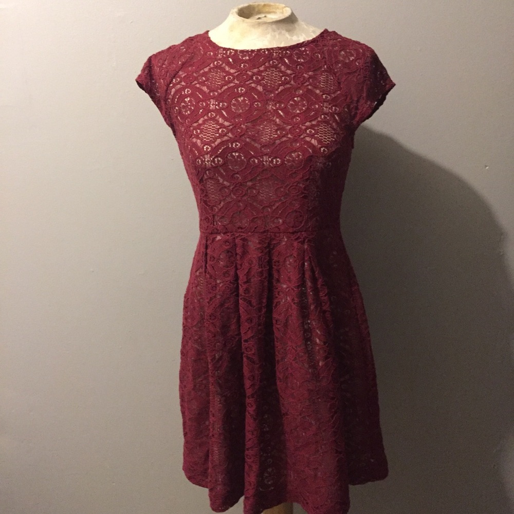 Burgundy contemporary, lace dress